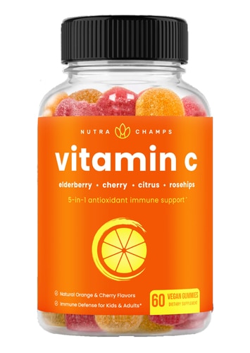 NutraChamps Vitamin C 5-In-1 Antioxidant Immune Support Gummies Natural Orange & Cherry