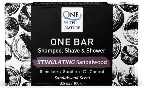 One With Nature One Bar - Shampoo-Shave & Shower Soap - Stimulating Sandalwood