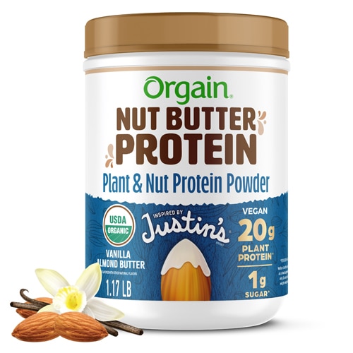 Orgain Justin's Nut Butter Protein - Plant & Nut Protein Powder Vanilla Almond Butter