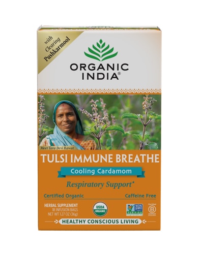 Organic India Tulsi Immune Breathe Herbal Tea Cooling Cardamom