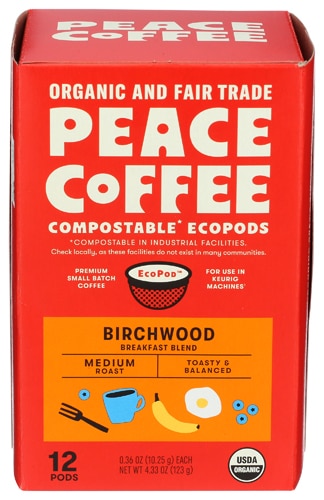 Peace Coffee Organic Medium Roast Pods Birchwood Breakfast Blend