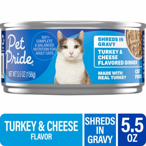 Pet Pride Adult Wet Cat Food Gravy In Shreds Turkey & Cheese Dinner