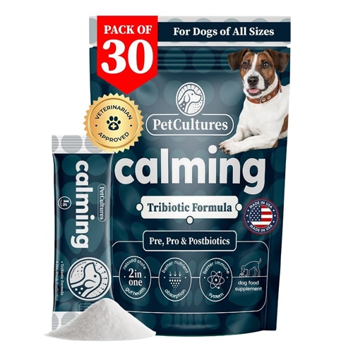 PetCultures Dog Calming Tribiotic Formula Pre Pro Postbiotics L-Theanine & L-Tryptophan