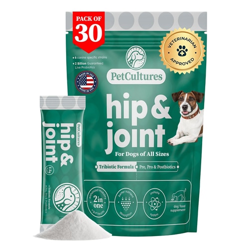 PetCultures Dog Hip & Joint Tribiotic Formula Pre Pro Postbiotics Chondroitin & Glucosamine
