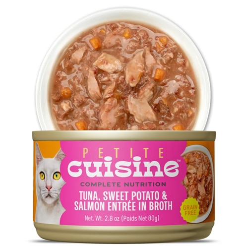 Petite Cuisine Wet Cat Food Entree in Broth Tuna with Sweet Potato & Salmon