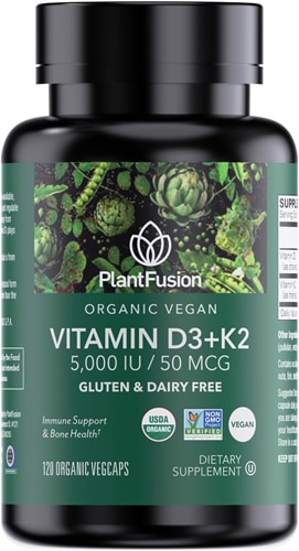 PlantFusion Organic D3 + K2 5000 IU-50 mcg Capsules