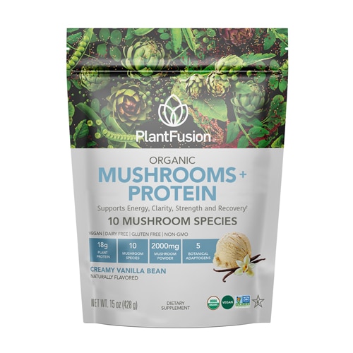 PlantFusion Organic Mushrooms + Protein Powder Creamy Vanilla Bean