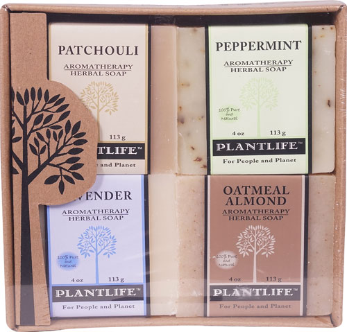 Plantlife Herbal Bar Soap Variety Pack- Patchouli-Peppermint-Lavender-Oatmeal Almond