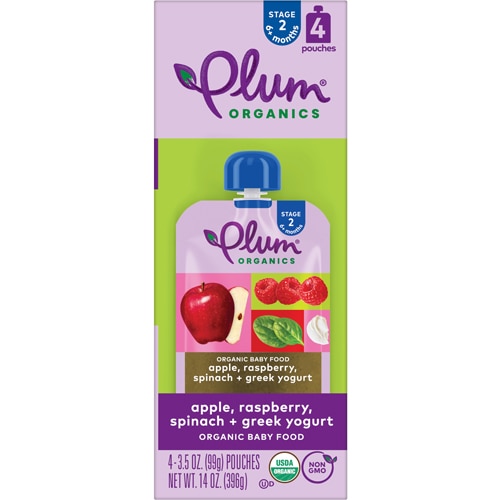 Plum Organics Baby Food 6+ Months Apple Raspberry Spinach + Greek Yogurt