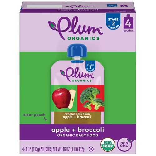 Plum Organics Baby Food Puree 6+ Months Apple & Broccoli