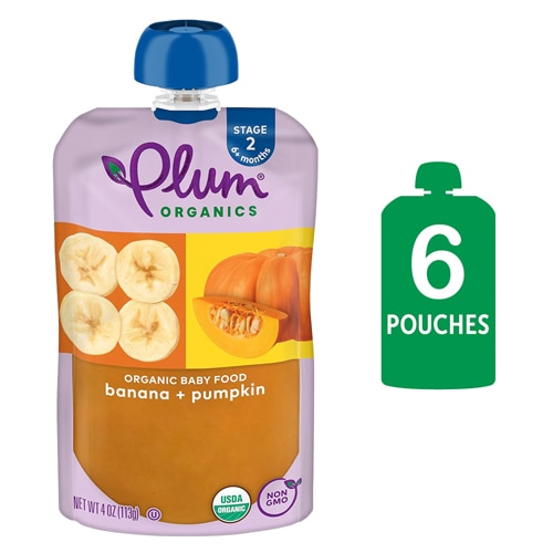 Plum Organics Baby Food Puree 6+ Months Banana & Pumpkin