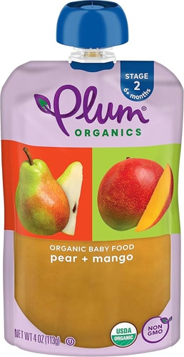 Plum Organics Baby Food Puree 6+ Months Pear + Mango