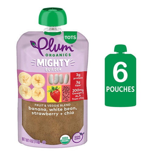 Plum Organics Mighty Protein & Fiber 12+ Months Banana White Bean Strawberry & Chia