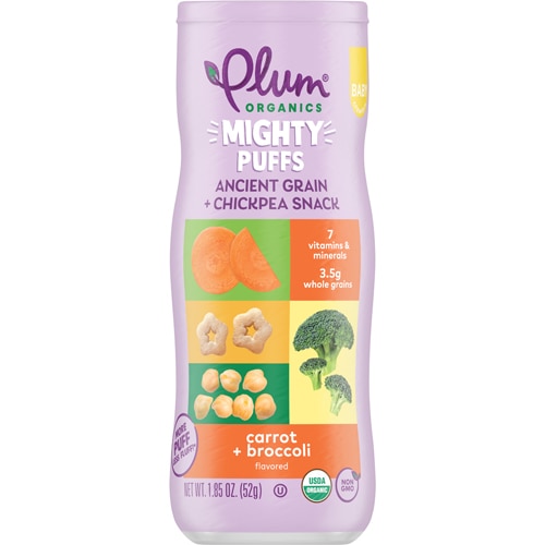 Plum Organics Mighty Puffs Baby Snacks 9+ Months Carrot + Broccoli