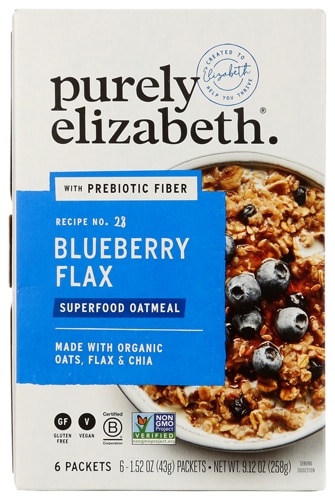 Purely Elizabeth Superfood Oatmeal Gluten Free Vegan Non-GMO with Prebiotic Fiber made with Organic Oats Flax & Chai Blueberry Flax