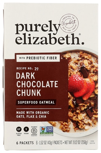 Purely Elizabeth Vegan Gluten Free Superfood Oatmeal with Prebiotic Fiber made with Organic Oats Flax & Chai Dark Chocolate Chunk