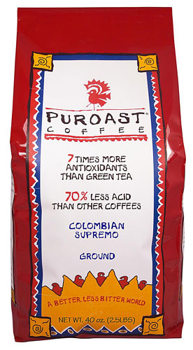 Puroast Low Acid Coffee Colombian Supremo Blend Drip Grind Bag