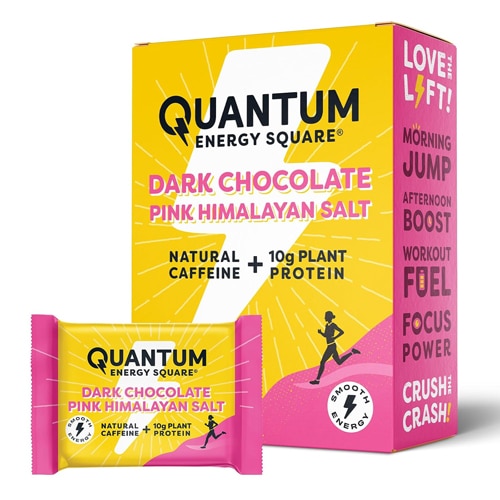 Quantum Energy Square Caffeine & Protein Bars Dark Chocolate Pink Himalayan Salt