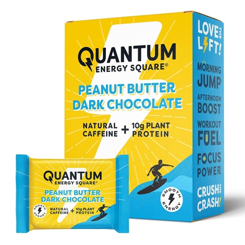 Quantum Energy Square Caffeine & Protein Bars Peanut Butter Dark Chocolate