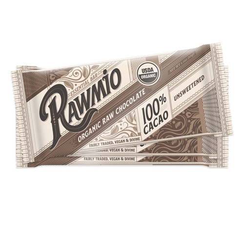 Rawmio Organic Raw Chocolate Essential Bar 100% Cacao Unsweetened Chocolate