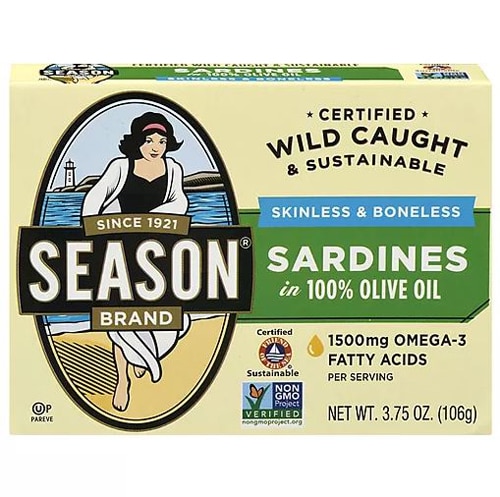 Season Brand Imported Sardines in Pure Olive Oil Salt Added