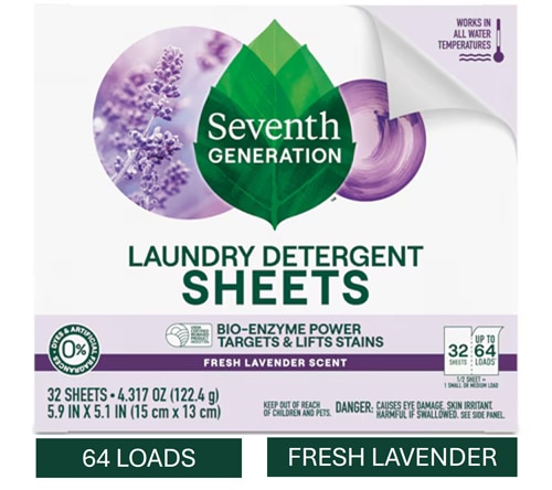 Seventh Generation Laundry Detergent Sheets 64 Loads Lavender
