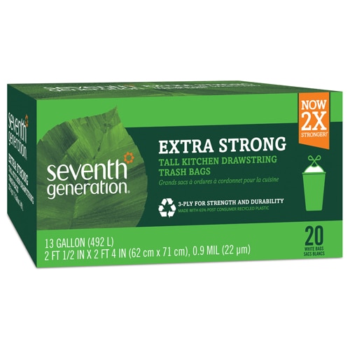 Seventh Generation Tall Kitchen Trash Bags Extra Strong 13 Gallon Drawstring