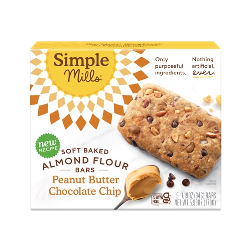 Simple Mills Gluten Free Soft Baked Almond Flour Bars Peanut Butter Chocolate Chip