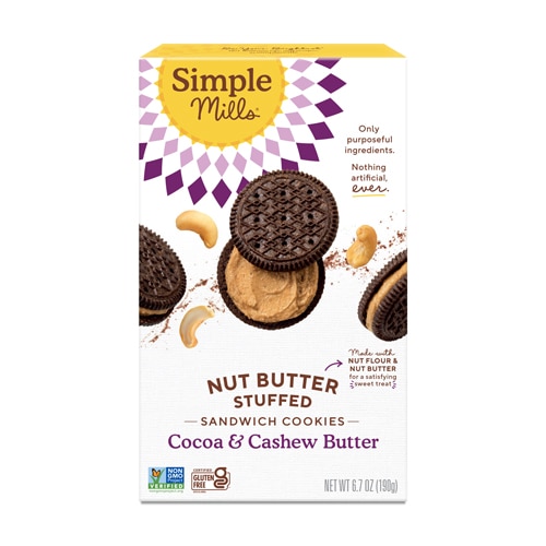 Simple Mills Nut Butter Stuffed Sandwich Cookies Cocoa & Cashew Butter