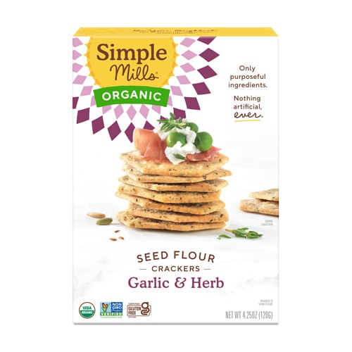 Simple Mills Organic Seed Flour Crackers Garlic & Herb