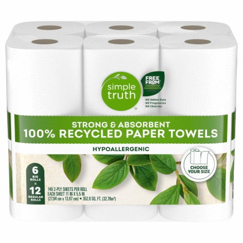 Simple Truth Paper Towels Big Rolls 100% Recycled Paper 140 2-Ply Sheets