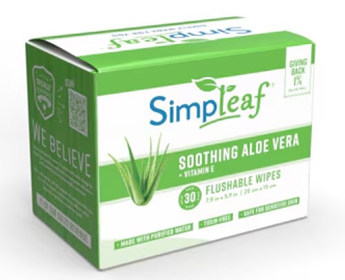 Simpleaf Flushable Wipes Single Wipes Aloe Vera