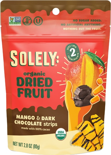 Solely Dried Fruit Organic No Preservatives Mango Strips Drizzled With 100% Cacao