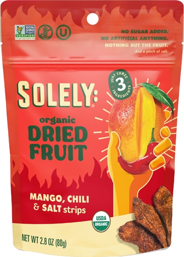 Solely Spicy Dried Fruit Organic Mango Strips with Chili & Salt No Preservatives