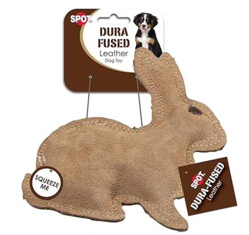 Spot Dog Toy Dura-Fused Leather & Jute Squeaker 7.5 Inch Rabbit