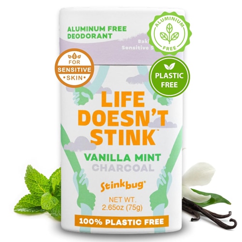 Stinkbug Naturals Aluminum Free Deodorant Plastic Free - Vanilla Mint Charcoal