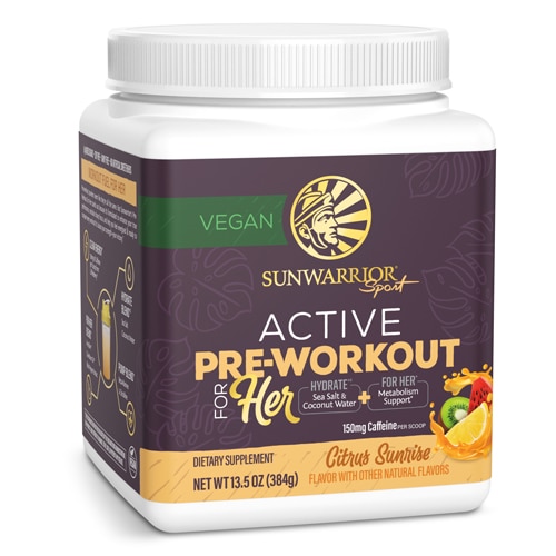 Sunwarrior Active Pre-Workout for Her Clean Energy Hydration InnoSlim Pump Blend Citrus Sunshine