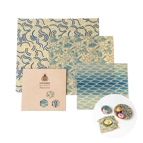 Superbee Reusable Beeswax Wrap Set of 3 - S M L - Ocean Action