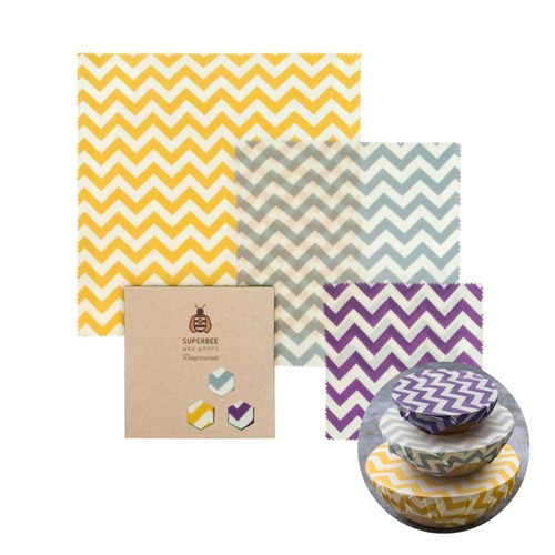 Superbee Reusable Beeswax Wrap Set of 3 - S M L - Zig Zag