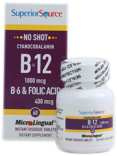 Superior Source No Shot B-12 Cyanocobalamin with B6 and Folic Acid