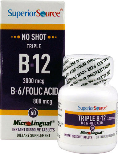 Superior Source No Shot Triple B12 3000 mcg B6-Folic Acid 800 mcg