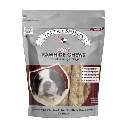 Tartar Shield Soft Rawhide Chews Extra Large Dogs VOHC Accepted 12 Dental Treats - Extra Large