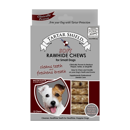 Tartar Shield Soft Rawhide Chews Small Dogs VOHC Accepted 12 Dental Treats - Small