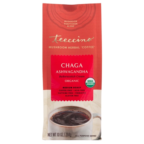 Teeccino Mushroom Herbal 'Coffee' Organic Chaga Ashwagandha Butterscotch Cream