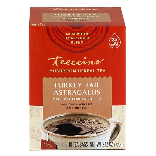 Teeccino Mushroom Herbal Tea Caffeine Free Turkey Tail Astragalus