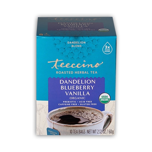 Teeccino Roasted Herbal Tea Organic Caffeine Free Dandelion Blueberry Vanilla