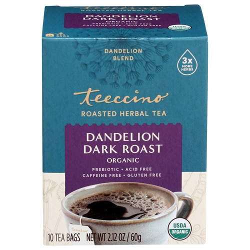 Teeccino Roasted Herbal Tea Organic Caffeine Free Dandelion Dark Roast