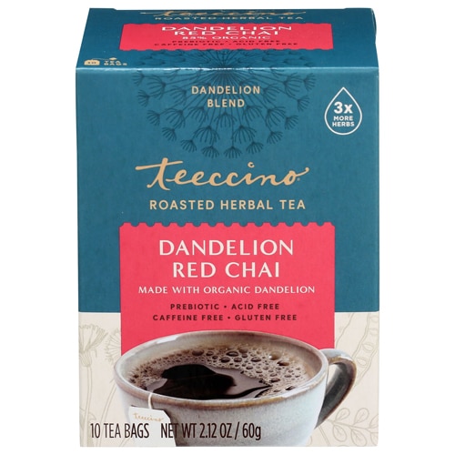 Teeccino Roasted Herbal Tea Organic Caffeine Free Dandelion Red Chai