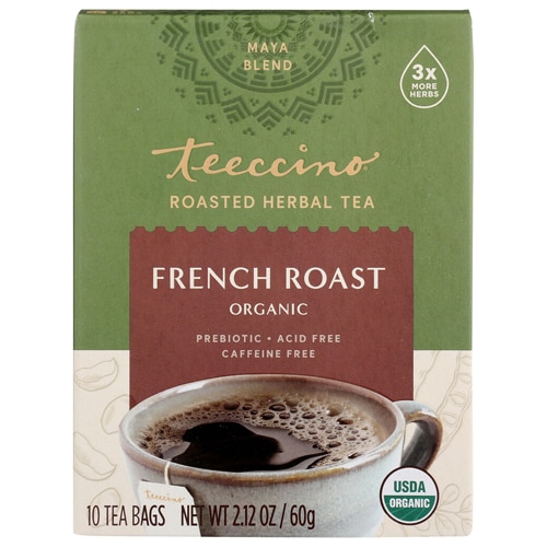 Teeccino Roasted Herbal Tea Organic Caffeine Free French Dark Roast