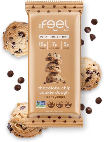 The Feel Bar Organic Gluten Free Vegan Protein Bars with Cordyceps Chocolate Chip Cookie Dough